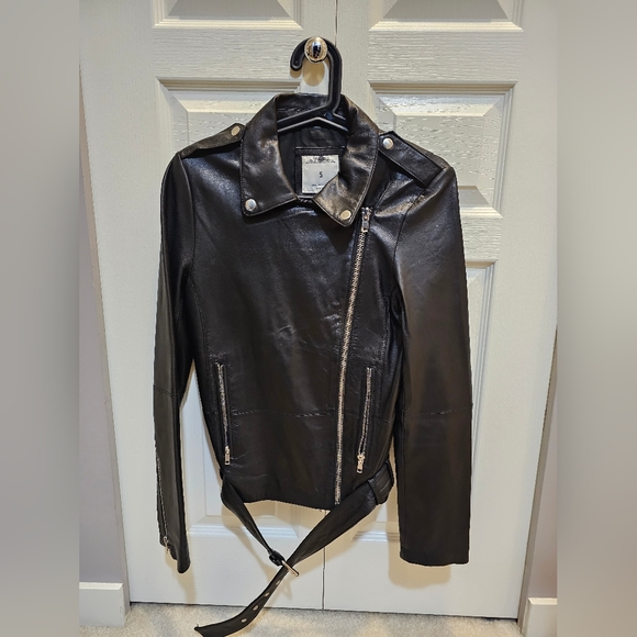 Zara Leather Jacket Black Sz S - Picture 1 of 5